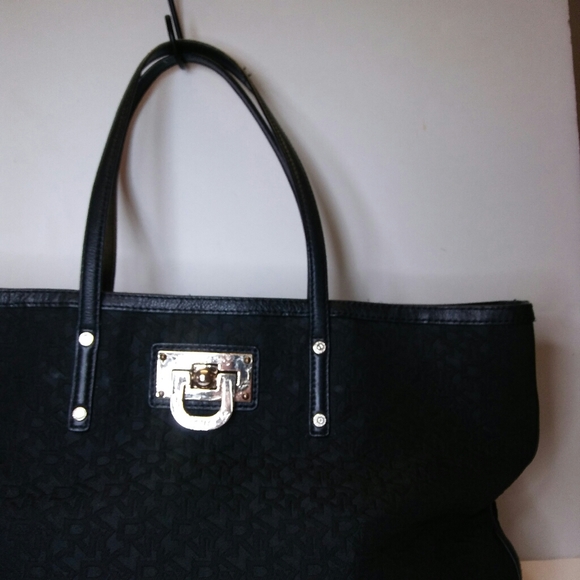 DKNY Black Lined Logo Tote, 17" x 18.5" - Picture 3 of 6